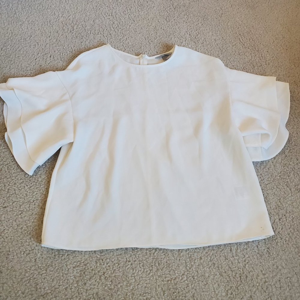 Drop Shoulder Ruffle Sleeve Blouse - Cream